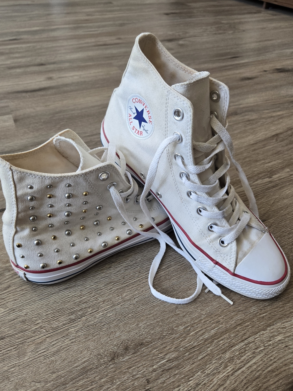 Converse All Star Women's High Top Canvas Sneakers - Cream with Studs
